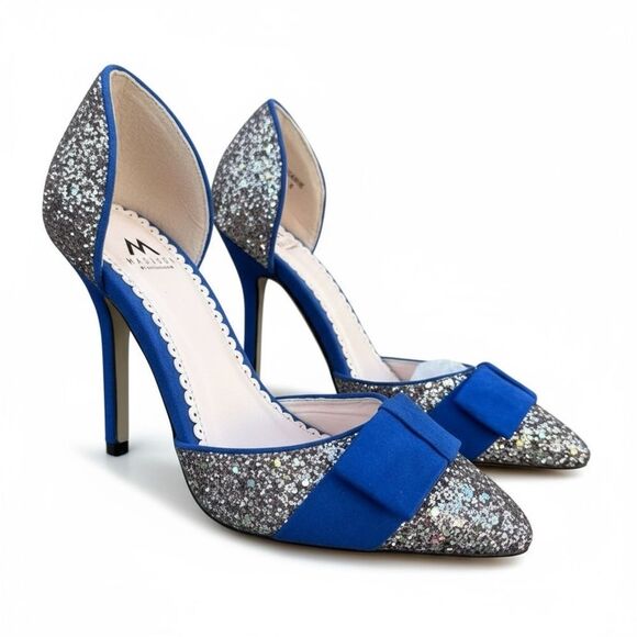 ShoeDazzle Royal Blue Silver Joanie Bow Glitter Pumps Women's size 6 - Picture 1 of 14